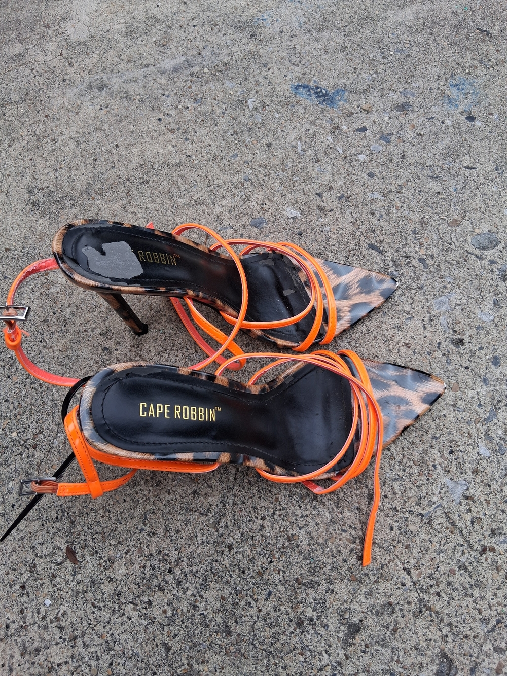 Cape Robbin Orange Leopard Strappy Stiletto Heels